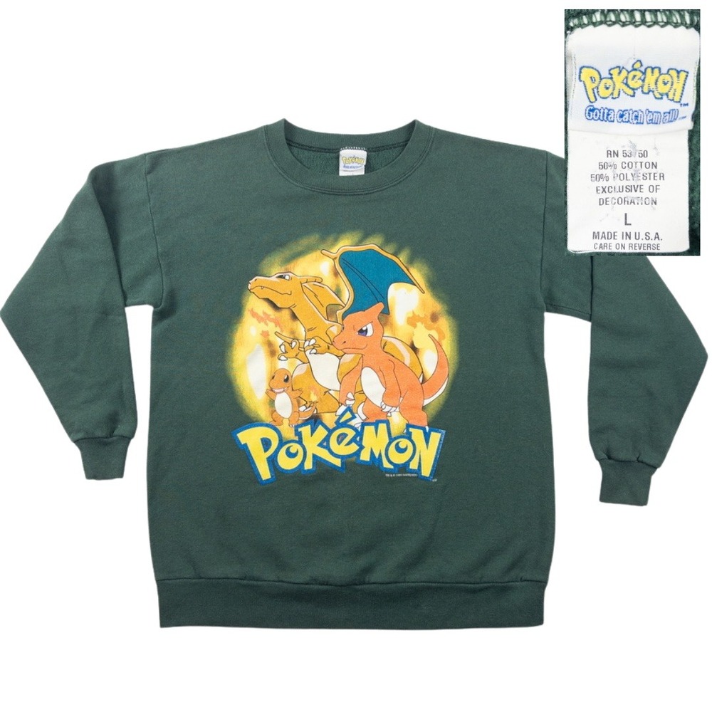 Vintage Early Pokemon Sweatshirt L Charizard Graphic‎ 1999 90s Y2K Nintendo USA